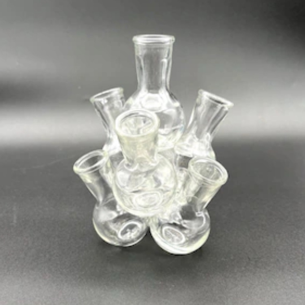 VINTAGE 7 GLASS PROPAGATION STATION FLORAL FROG WITH 7 VASES